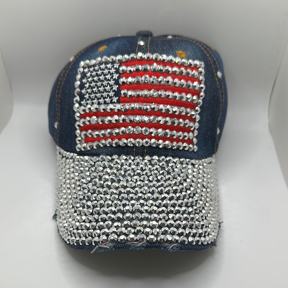 Rhinestone American Flag Denim Hat